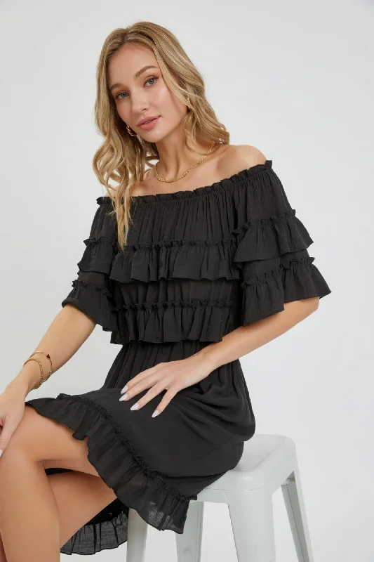 pleated maxi dressOff Shoulder Ruffle Dress