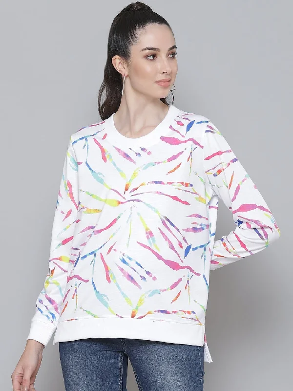 bold fitness hoodieWhite Terry Multicolor Strokes Print Sweatshirt