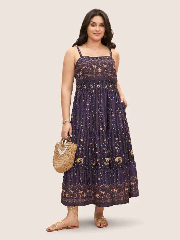 off-the-shoulder dressStar & Moon Print Elastic Waist Maxi Cami Dress