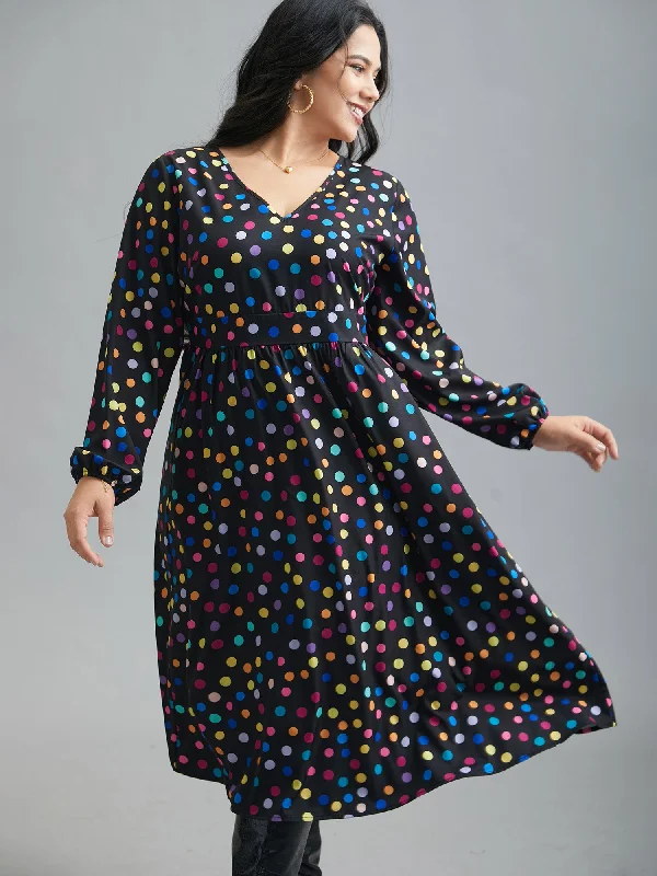 vintage dressMulti-Color Polka Dot Stretchy-Waist Dress