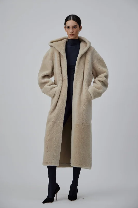 minimalist jacketWRAP SHEARLING COAT IN MACCHIATO