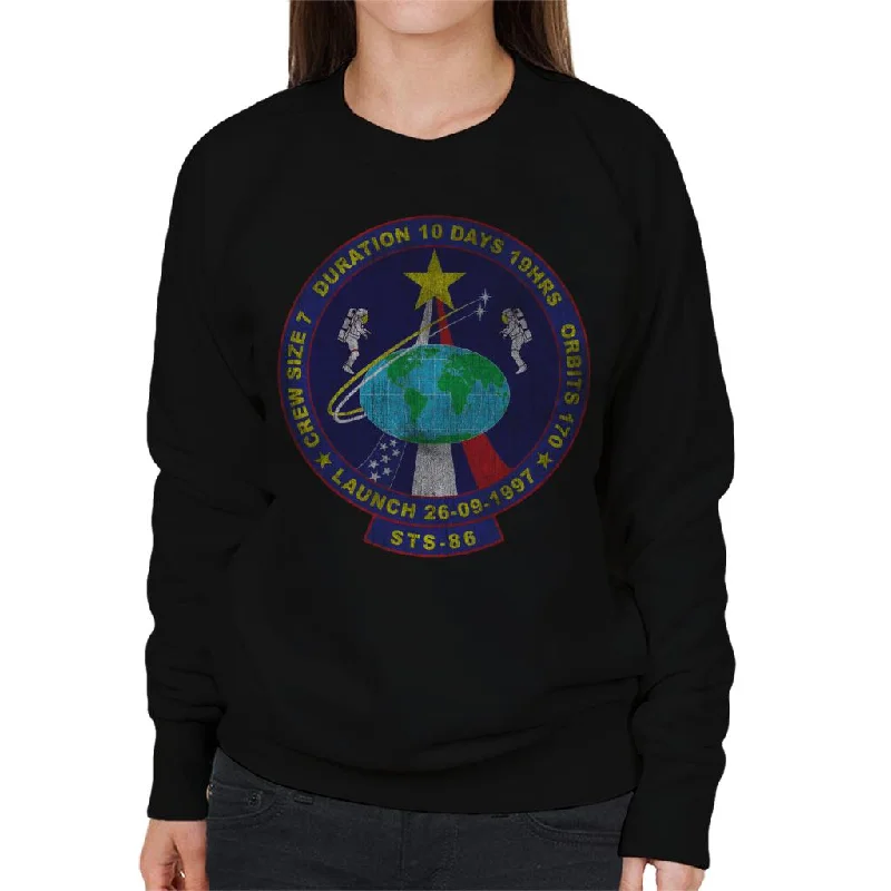 trendy gym wear hoodieNASA STS 86 Atlantis Mission Badge Distressed Women's Sweatshirt