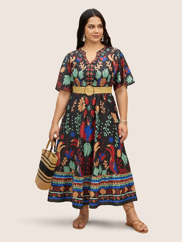 spaghetti strap dressBandana Print Shirred Elastic Waist Flutter Sleeve Dress