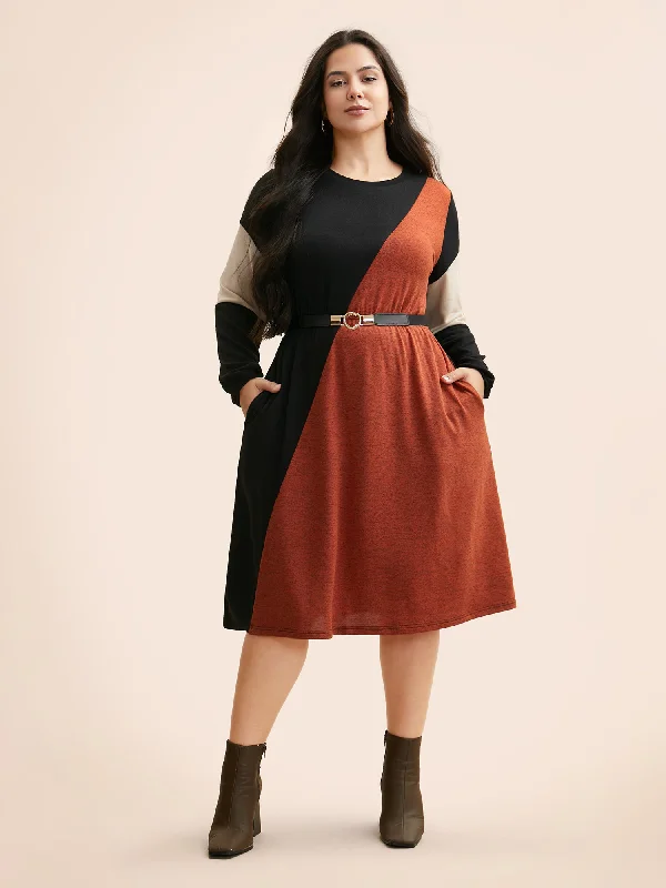 fitted bodycon dressContrast Patchwork Lantern Sleeve Dress