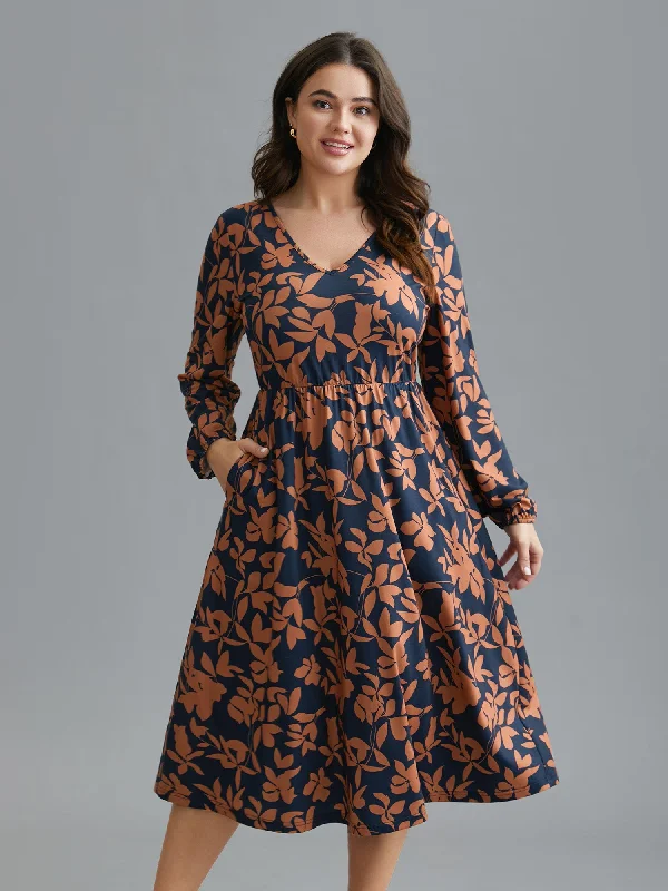 textured dressAutumn Leaves Print Fit-and-Flare Midi Dress