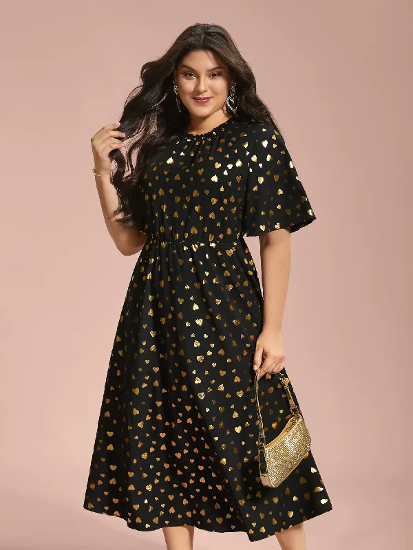 stylish dressGlitter Heart Print Stretchy Waist Dress