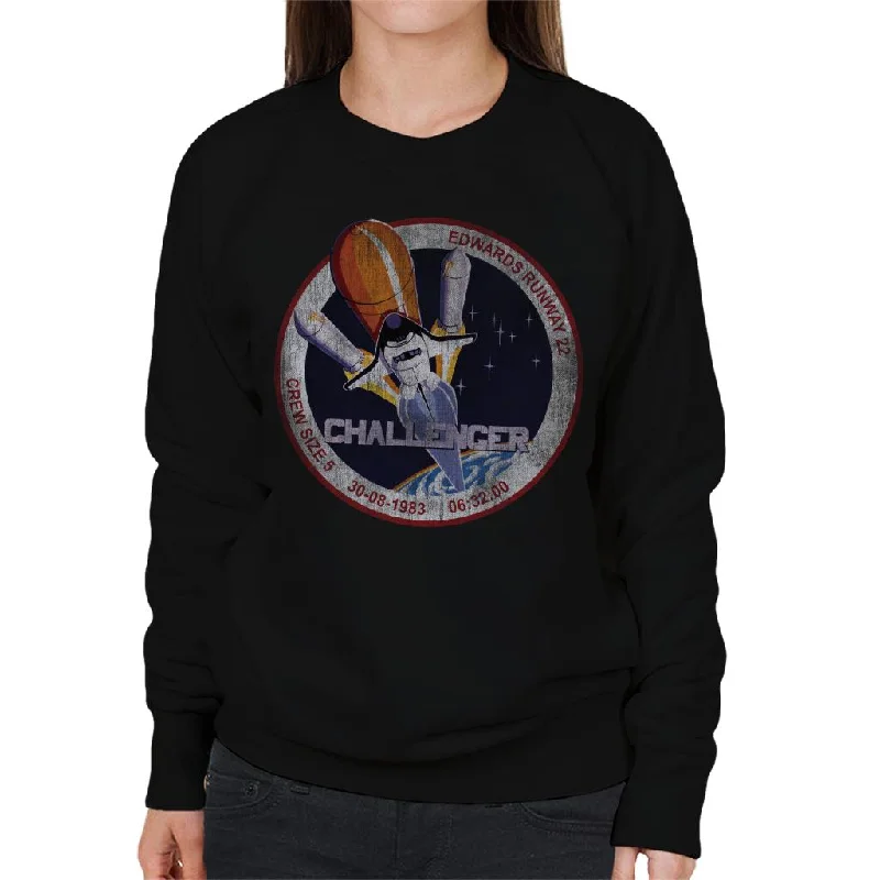 loose fit sports sweatshirtNASA STS 6 Challenger Mission Badge Distressed Women's Sweatshirt