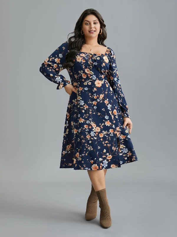 bohemian dressFloral Knot Neck Split Hem Dress