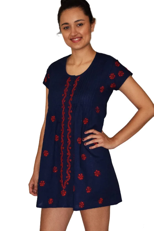 A-line dressLILY Pure Cotton Hand Embroidered Long Placket Dress, Tunic, Kurti