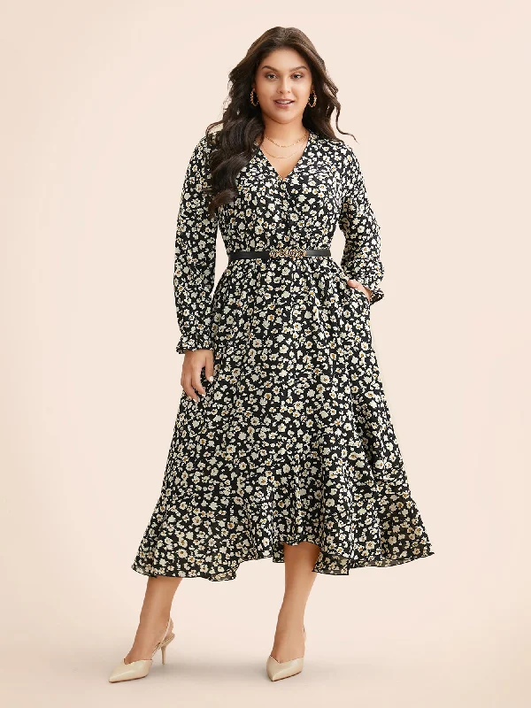 evening dressDitsy Floral Overlap Collar Midi Dress