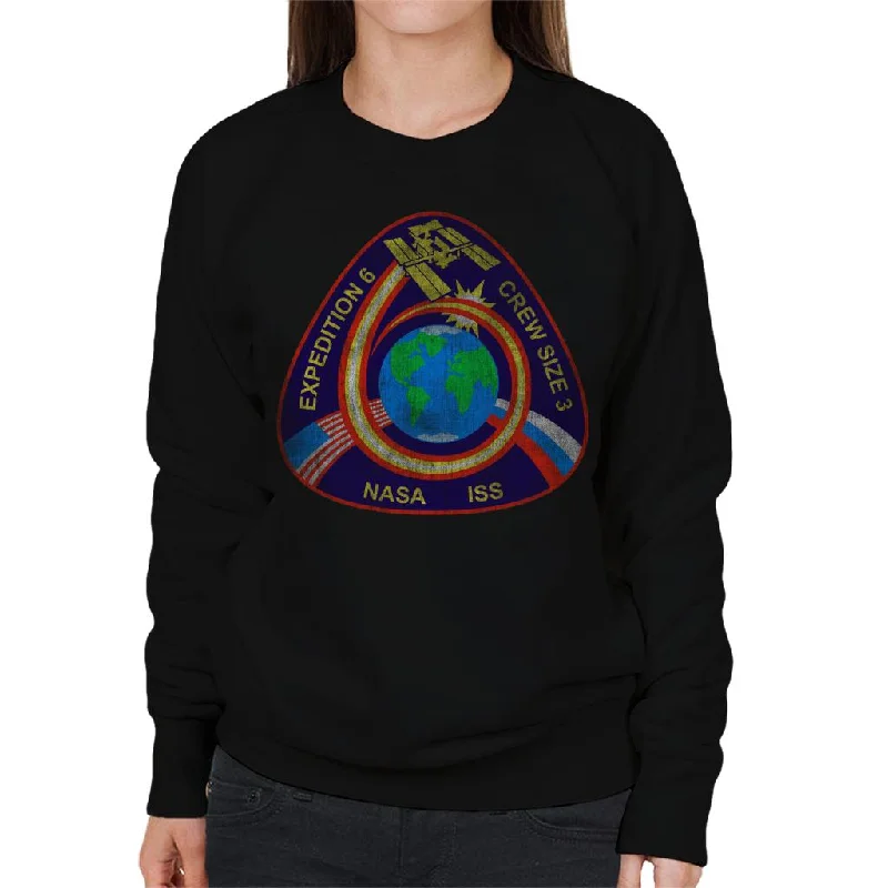 comfy workout wear hoodieNASA ISS Expedition 6 STS 113 Mission Badge Distressed Women's Sweatshirt