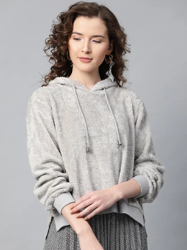 sporty casual hoodieGrey Hooded Faux Fur Sweatshirt