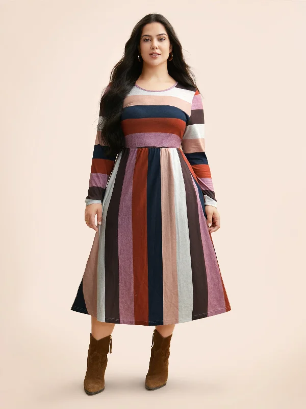 casual slip dressStriped Contrast Crew Neck Knit Dress