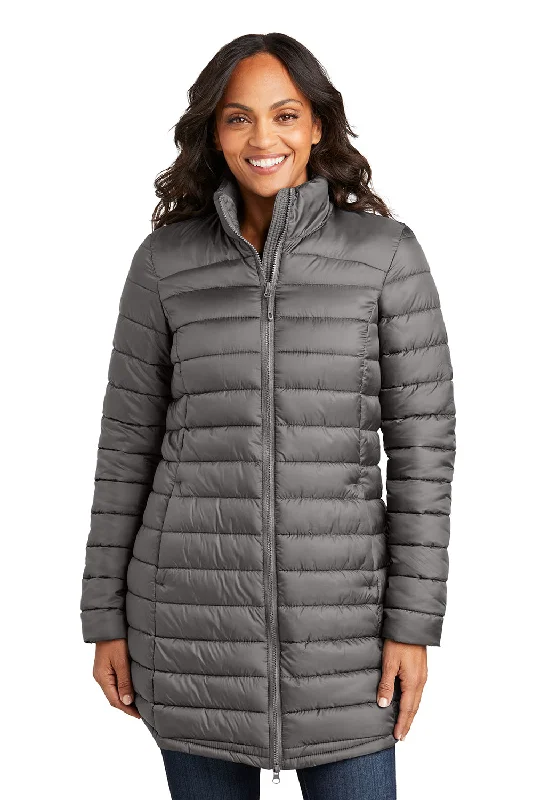 soft shell coatPort Authority Womens Horizon Water Resistant Full Zip Long Puffy Jacket - Deep Smoke Grey