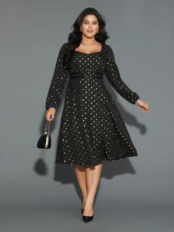 long-sleeve floral dressGlitter Polka Dot Heart Neckline Dress