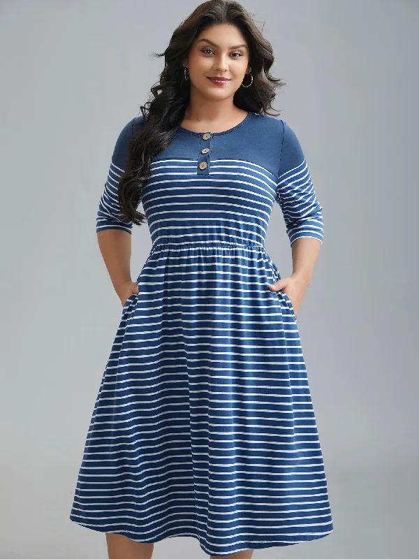 velvet dressColorblock Striped Waist-Cinched Midi Dress