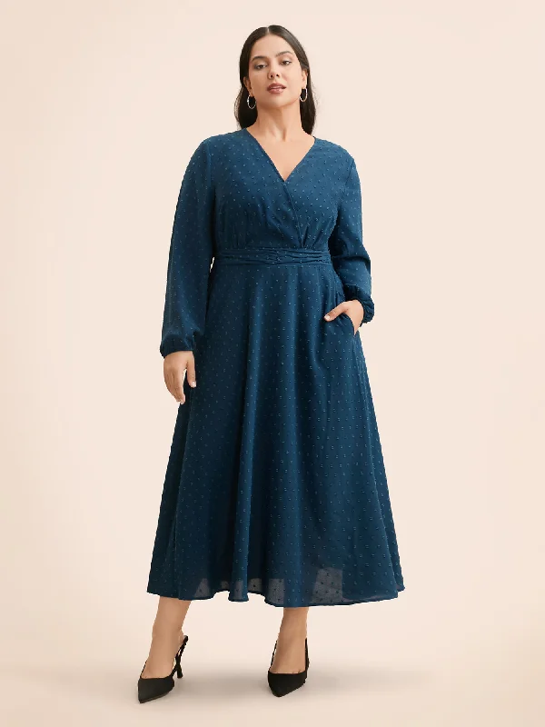 casual dressOverlap Collar Textured Ruched Dress