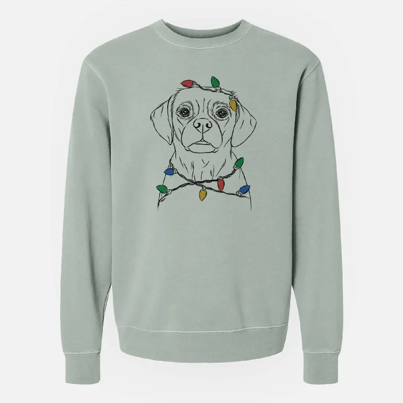 lightweight workout sweatshirtChristmas Lights Popcorn the Puggle - Unisex Pigment Dyed Crew Sweatshirt