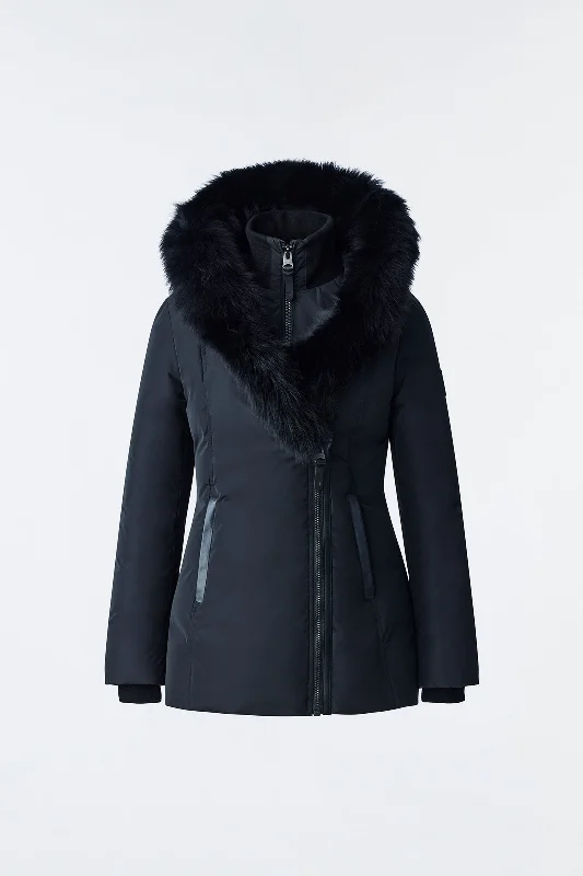 oversized trench coatADALI Down coat with blue fox fur Signature Mackage Collar Black