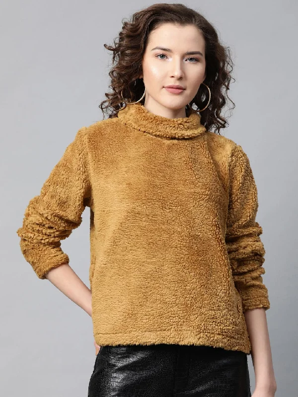 comfy workout sweatshirtMustard High Neck Faux Fur Sweatshirt