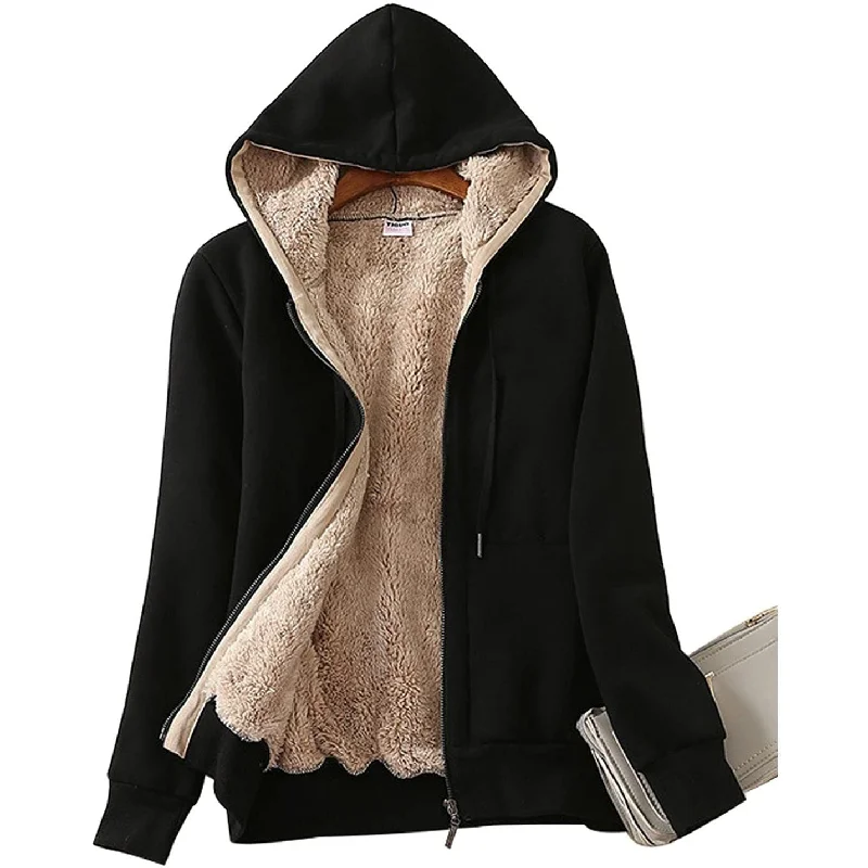 stylish peacoatWomen's Casual Winter Warm Sherpa Lined Zip Up Hooded Sweatshirt Jacket