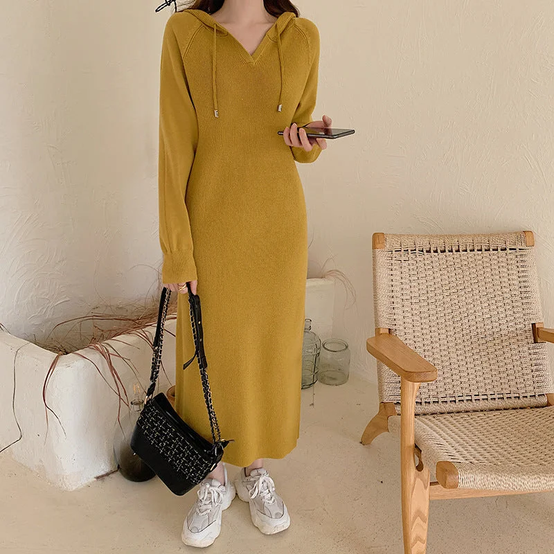 cocktail party dressJulia Fashion - Women's Dress Hooded Knitted Thicken Long Dresses