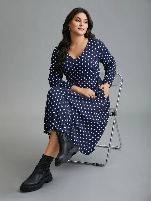 summer dressV Neck Polka Dot Midi Dress