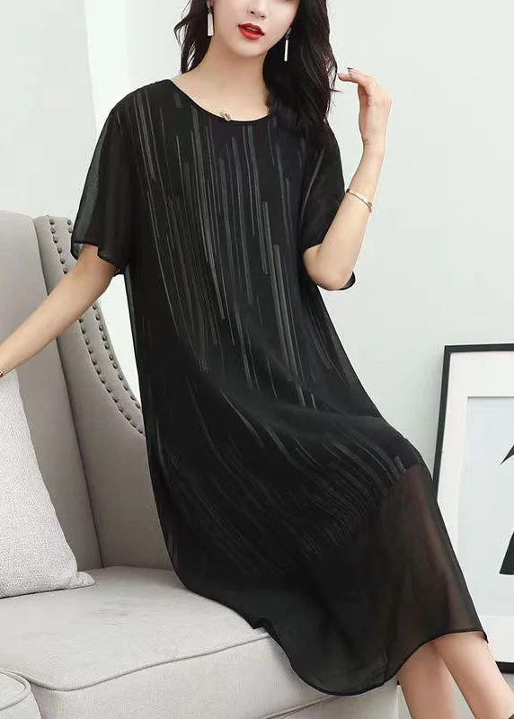 modern dressFashion Black O Neck Striped Patchwork Chiffon Dress Summer