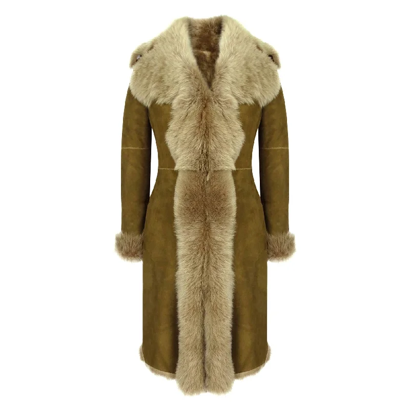 relaxed fit coatWomens Luxury Toscana 3/4 Coat Real Sheepskin Beaver Shearling Suede Jacket