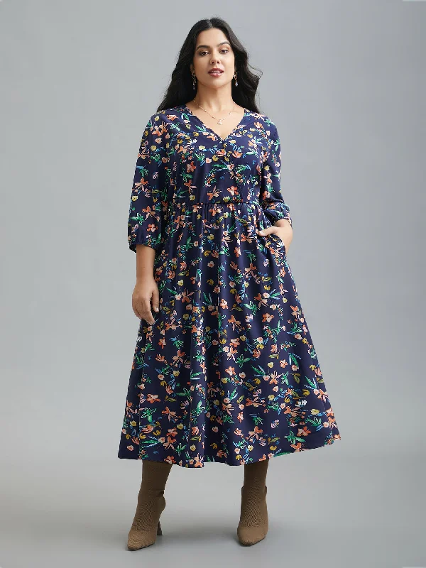 satin dressSurplice Neck Floral Print Pocket Dress