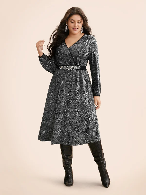 shift dressOverlap Collar Luxe Lantern Sleeve Dress