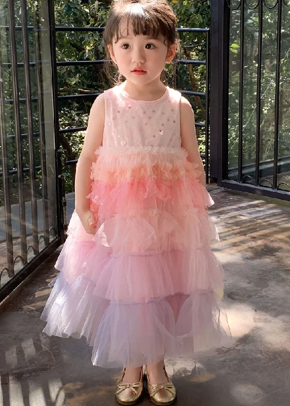 floral midi dressStyle Gradient Pink O Neck Ruffled Patchwork Tulle Baby Girls Dresses Sleeveless