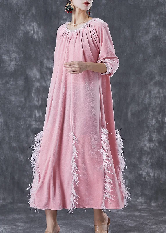 satin dressDIY Pink Tasseled Silk Velour Vacation Dresses Fall