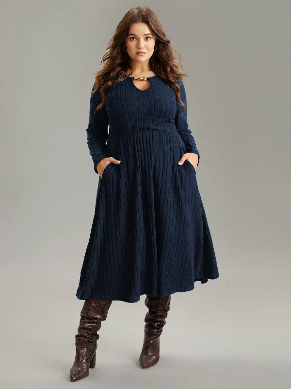 off-the-shoulder dressRib Knit Plain Notched Pocket Dress