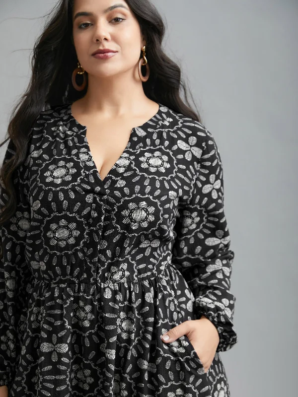 off-the-shoulder dressNotched Collar Print Tiered Midi Dress