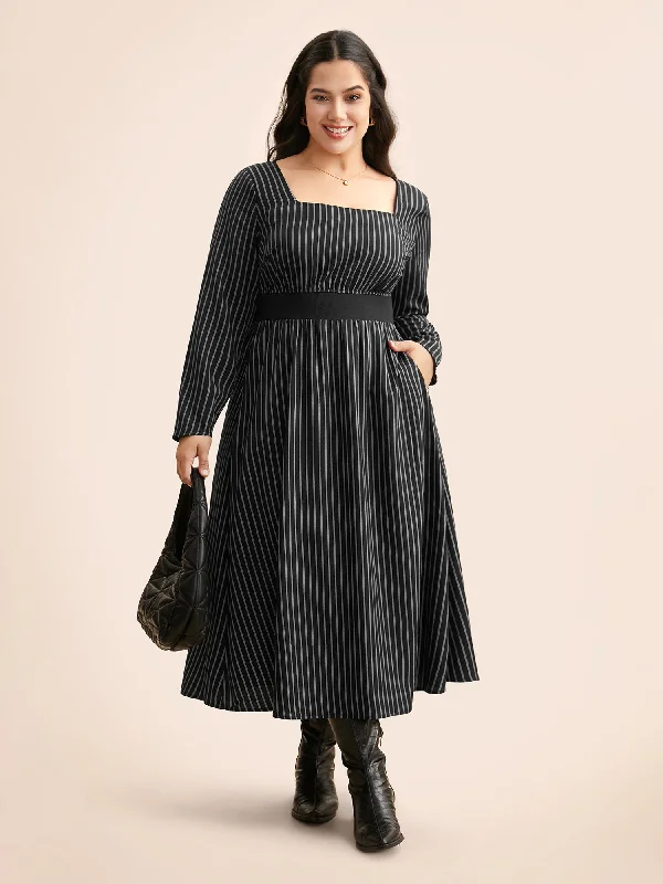 party-ready dressSquare Neck Striped Patchwork Midi Dress