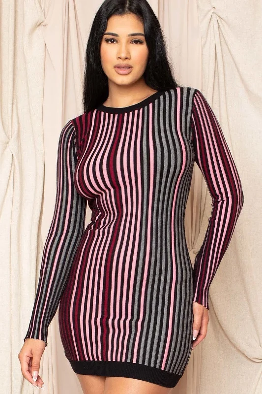 midi dressMulti-color Striped Ribbed Dress