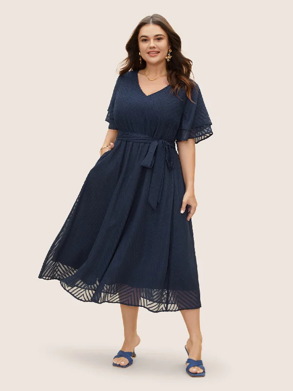 A-line dressTexture Tiered Ruffle Sleeve See Through Dress