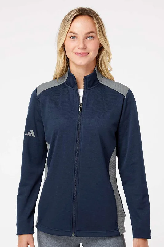 casual utility jacketAdidas Womens Textured Mixed Media Full Zip Jacket - Collegiate Navy Blue/Grey