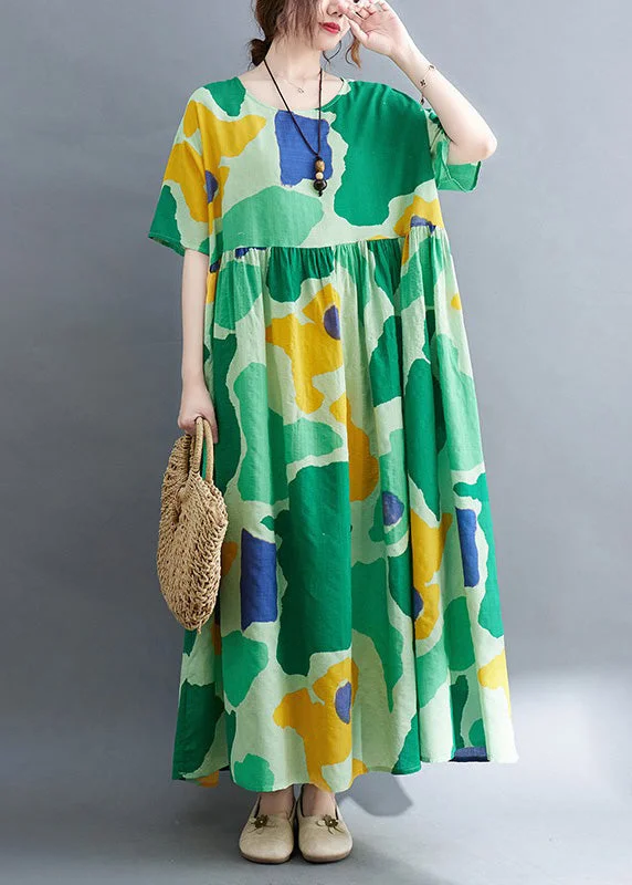 fitted bodycon dressChic Green Print Wrinkled Party Maxi Dress Summer