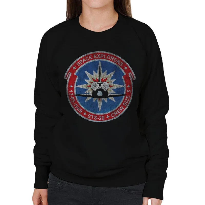 modern athletic hoodieNASA STS 29 Discovery Mission Badge Distressed Women's Sweatshirt