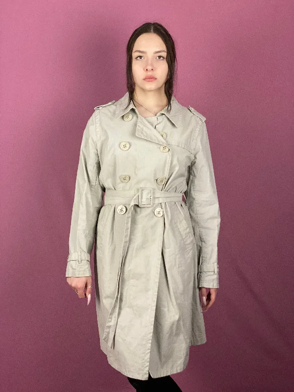 vintage trench coat90s Jean Paul Gaultier Vintage Women's Trench Coat - L Beige Linen Blend