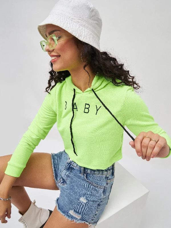 chic active hoodieNeon Green Baby-Print Crop Boxy Hoodie