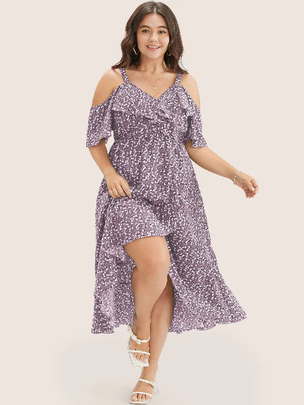 velvet dressDitsy Floral Pocket Wrap Cold Shoulder Ruffle Dress