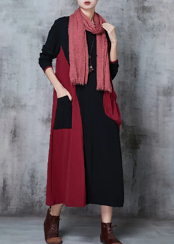 playful dressWomen Colorblock Asymmetrical Patchwork Cotton Robe Dresses Spring