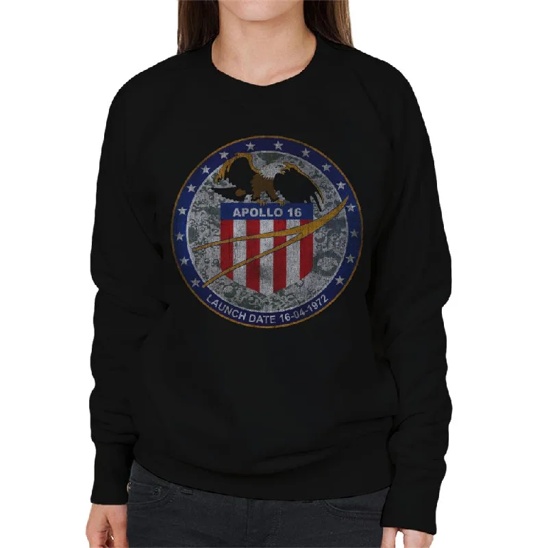 stylish sports hoodieNASA Apollo 16 Mission Badge Distressed Women's Sweatshirt