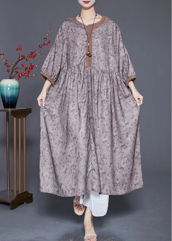 elegant evening dressPlus Size Embroideried Print Wrinkled Linen Robe Dresses Summer