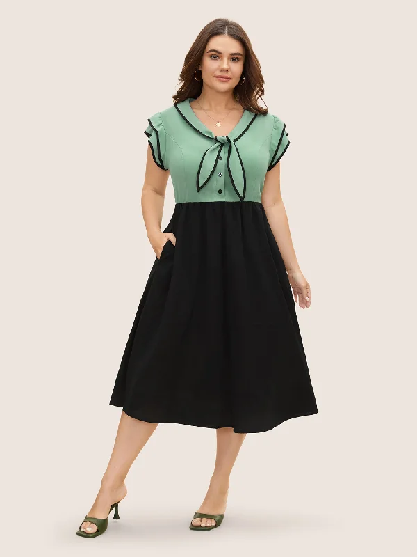 comfy dressTwo-colored Knot Tie Midi Dress