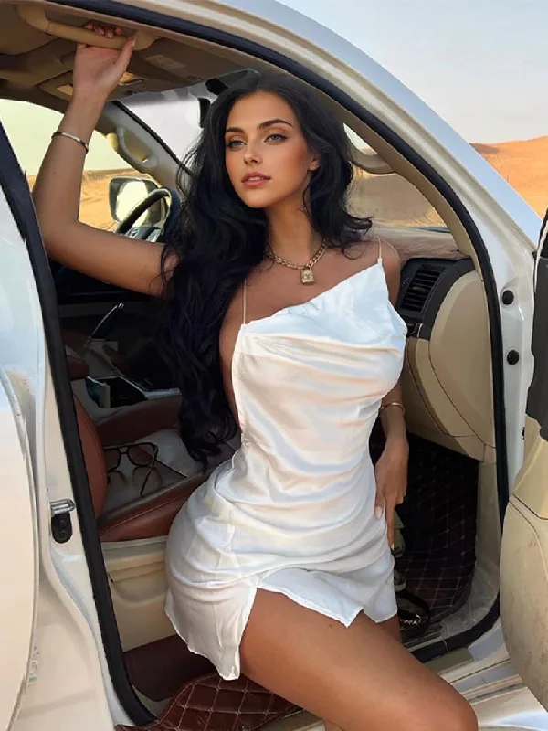 trendy bodycon dressJulia Fashion - Sexy Halter Backless Satin White Mini Dress