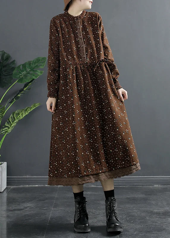 form-fitting dressItalian Coffee Button Pockets Fleece Dress Winter